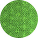 Round Machine Washable Abstract Green Modern Area Rugs, wshabs4452grn