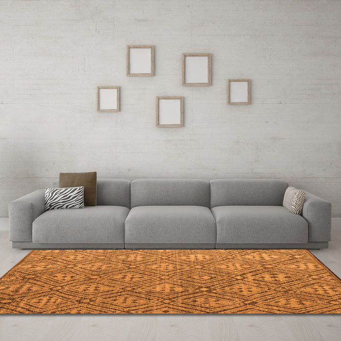 Machine Washable Abstract Orange Modern Area Rugs in a Living Room, wshabs4452org