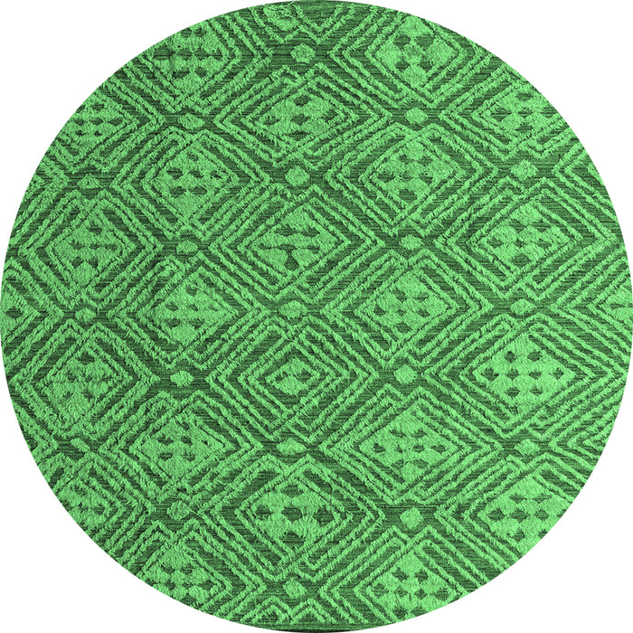 Round Machine Washable Abstract Emerald Green Modern Area Rugs, wshabs4452emgrn