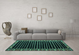 Machine Washable Abstract Turquoise Modern Area Rugs in a Living Room,, wshabs4453turq