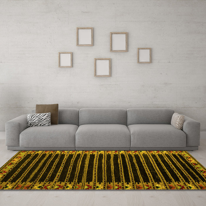 Machine Washable Abstract Yellow Modern Rug in a Living Room, wshabs4453yw