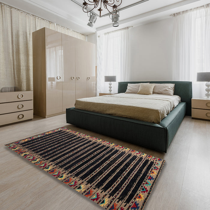 Machine Washable Abstract Brown Rug in a Bedroom, wshabs4453