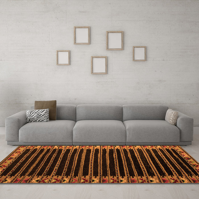 Machine Washable Abstract Orange Modern Area Rugs in a Living Room, wshabs4453org