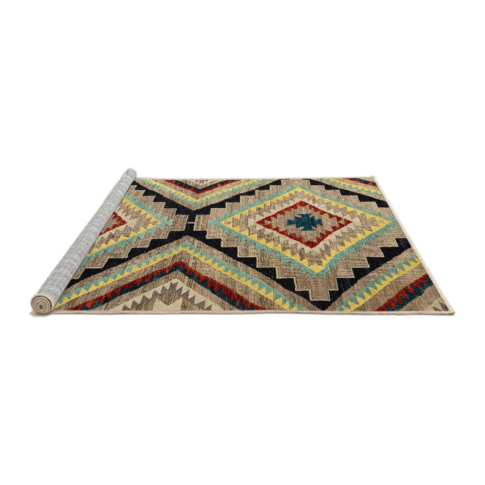 Sideview of Machine Washable Abstract Ginger Brown Green Rug, wshabs4454