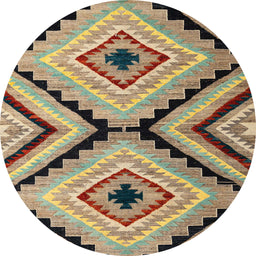 Round Abstract Ginger Brown Green Modern Rug, abs4454
