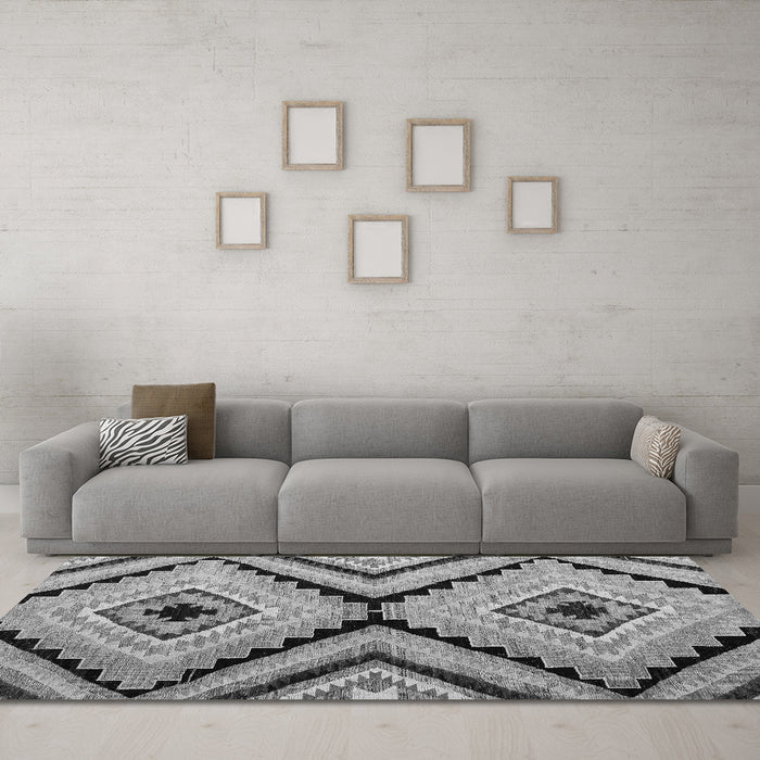Machine Washable Abstract Gray Modern Rug in a Living Room,, wshabs4454gry