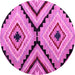 Round Machine Washable Abstract Pink Modern Rug, wshabs4454pnk