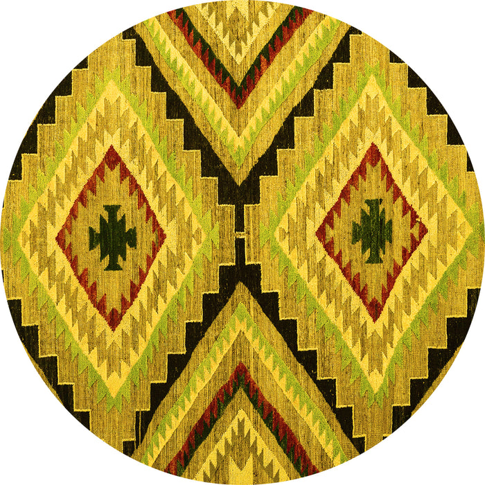 Round Abstract Yellow Modern Rug, abs4454yw