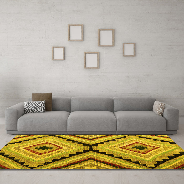 Machine Washable Abstract Yellow Modern Rug in a Living Room, wshabs4454yw