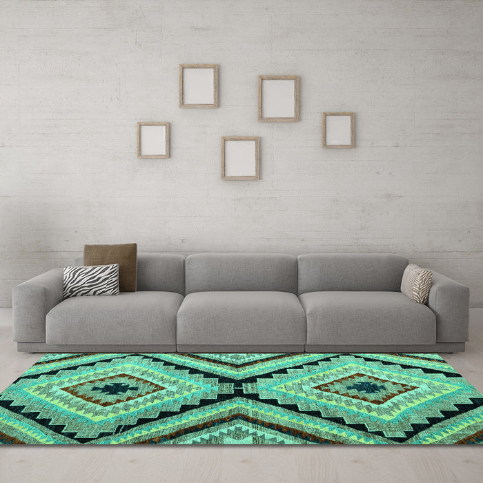 Machine Washable Abstract Turquoise Modern Area Rugs in a Living Room,, wshabs4454turq