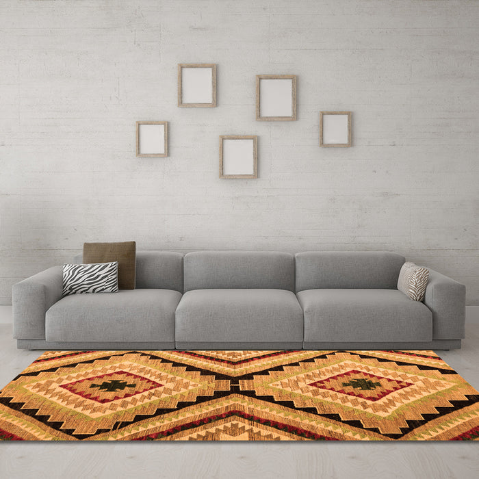 Machine Washable Abstract Orange Modern Area Rugs in a Living Room, wshabs4454org