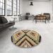 Round Machine Washable Abstract Ginger Brown Green Rug in a Office, wshabs4454