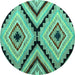 Round Machine Washable Abstract Turquoise Modern Area Rugs, wshabs4454turq