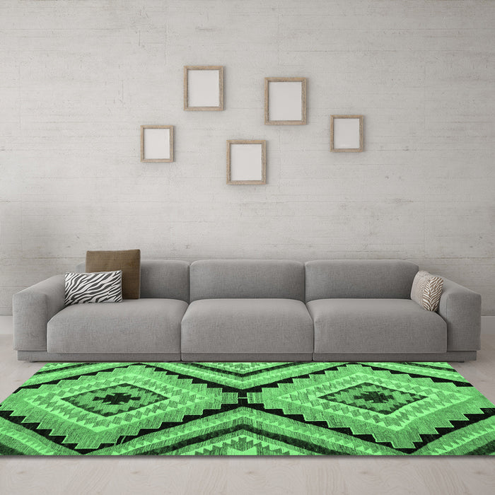 Machine Washable Abstract Emerald Green Modern Area Rugs in a Living Room,, wshabs4454emgrn