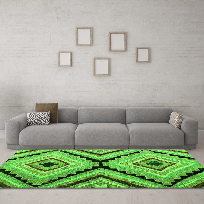 Machine Washable Abstract Green Modern Area Rugs in a Living Room,, wshabs4454grn