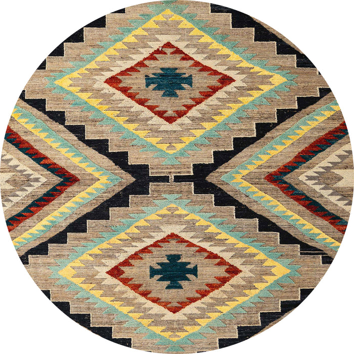 Round Machine Washable Abstract Ginger Brown Green Rug, wshabs4454