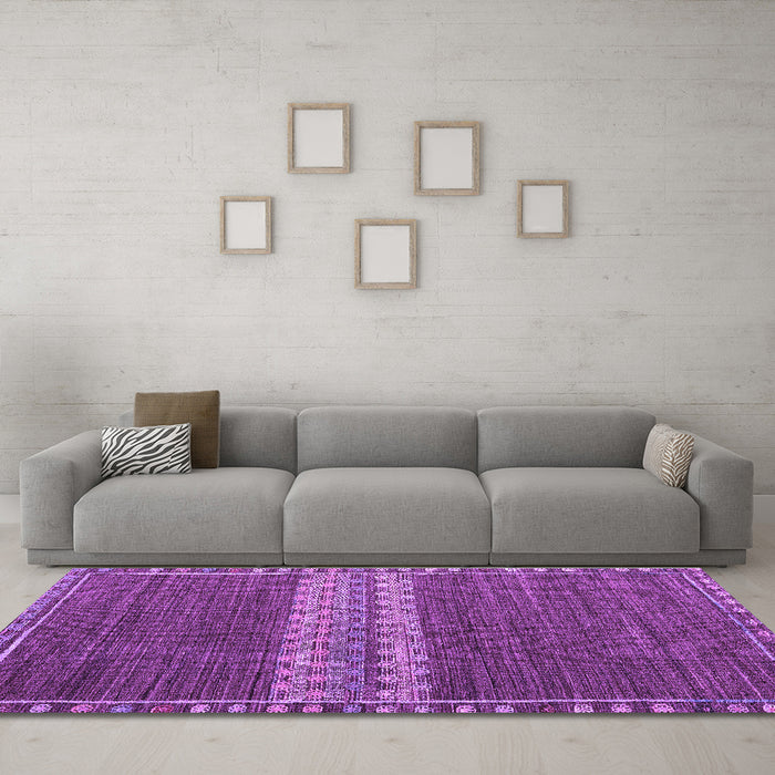 Machine Washable Abstract Purple Modern Area Rugs in a Living Room, wshabs4455pur