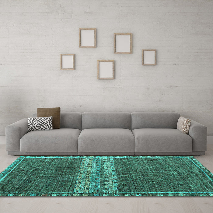 Machine Washable Abstract Turquoise Modern Area Rugs in a Living Room,, wshabs4455turq