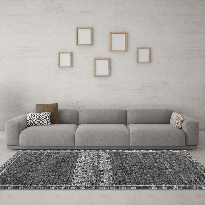 Machine Washable Abstract Gray Modern Rug in a Living Room,, wshabs4455gry