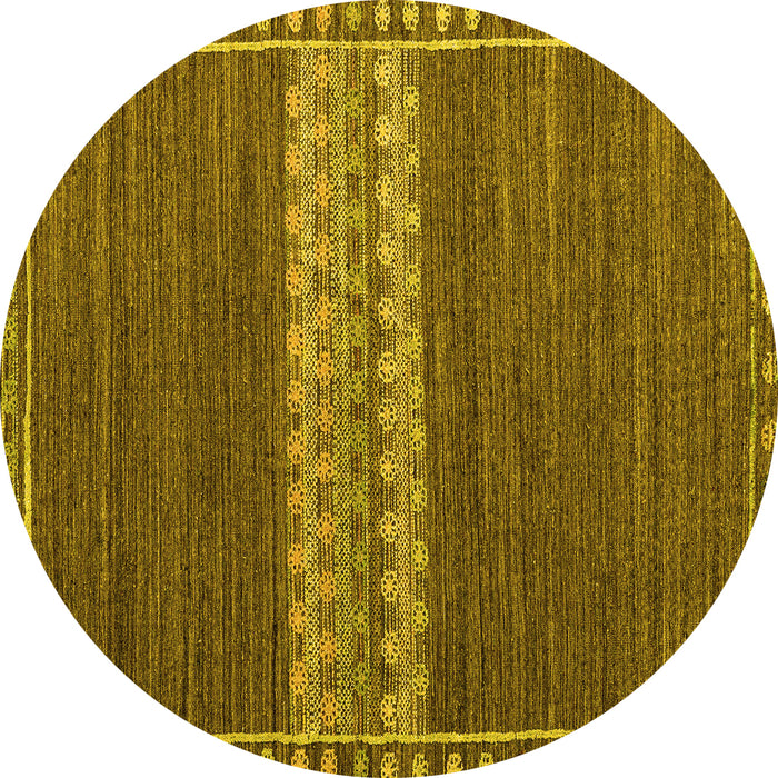 Round Machine Washable Abstract Yellow Modern Rug, wshabs4455yw