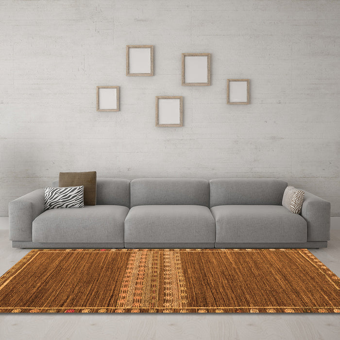 Machine Washable Abstract Orange Modern Area Rugs in a Living Room, wshabs4455org