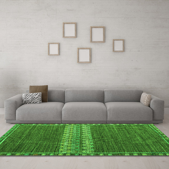 Machine Washable Abstract Green Modern Area Rugs in a Living Room,, wshabs4455grn