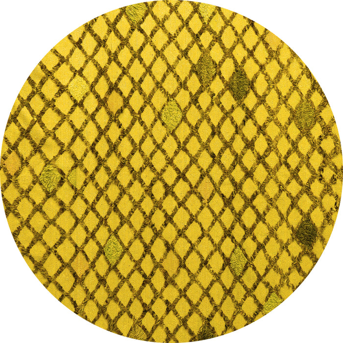 Round Machine Washable Solid Yellow Modern Rug, wshabs4456yw