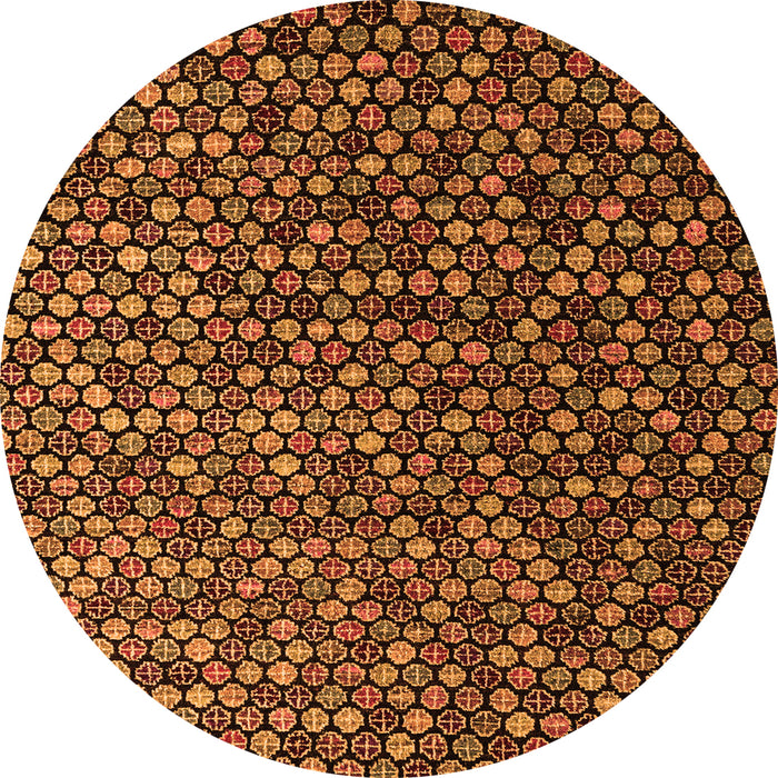 Round Machine Washable Abstract Orange Modern Area Rugs, wshabs4458org