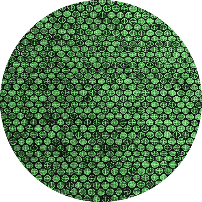 Round Machine Washable Abstract Emerald Green Modern Area Rugs, wshabs4458emgrn