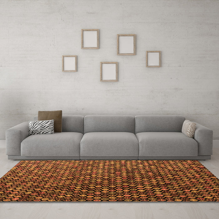 Machine Washable Abstract Orange Modern Area Rugs in a Living Room, wshabs4458org