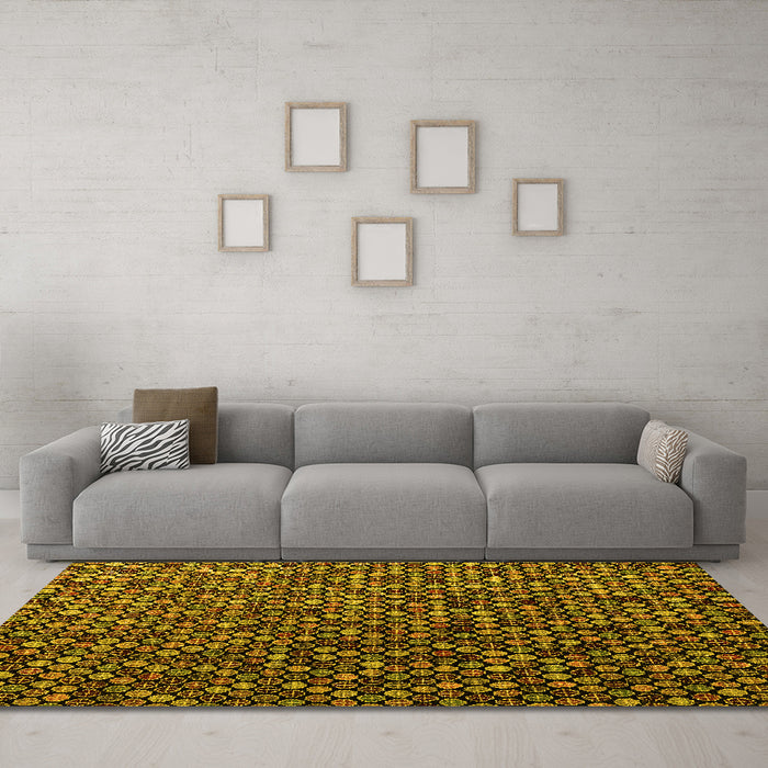 Machine Washable Abstract Yellow Modern Rug in a Living Room, wshabs4458yw