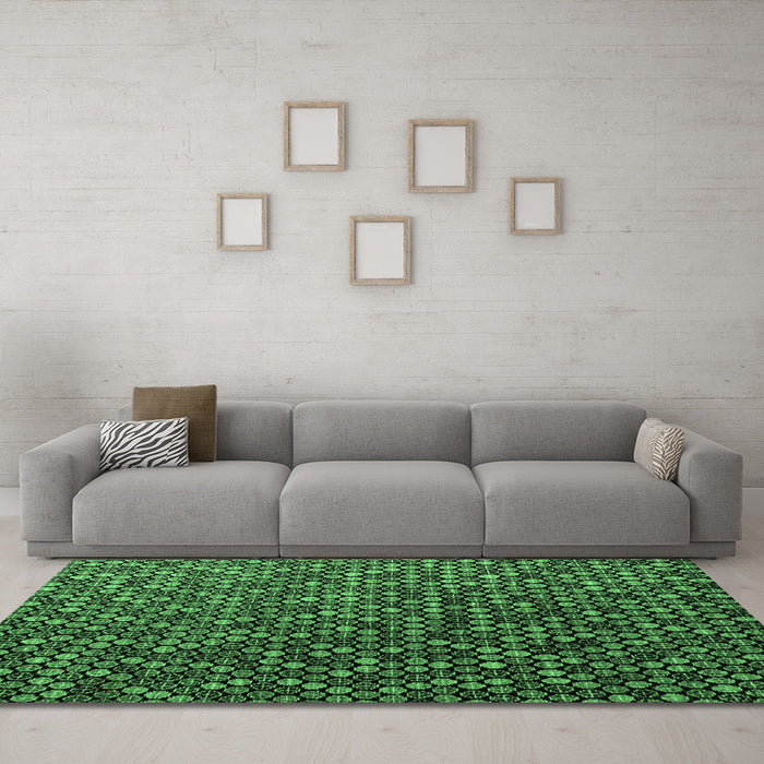 Machine Washable Abstract Emerald Green Modern Area Rugs in a Living Room,, wshabs4458emgrn
