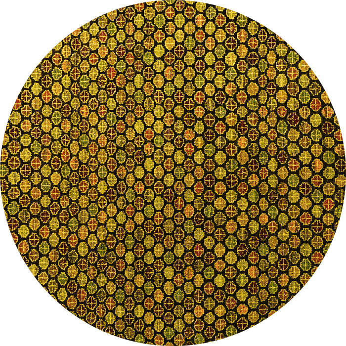 Round Machine Washable Abstract Yellow Modern Rug, wshabs4458yw