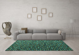 Machine Washable Abstract Turquoise Modern Area Rugs in a Living Room,, wshabs4458turq