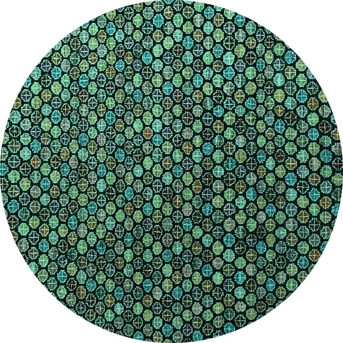 Round Machine Washable Abstract Turquoise Modern Area Rugs, wshabs4458turq