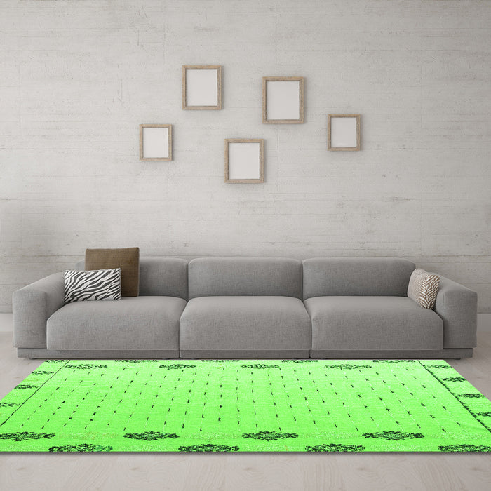 Machine Washable Solid Green Modern Area Rugs in a Living Room,, wshabs4459grn