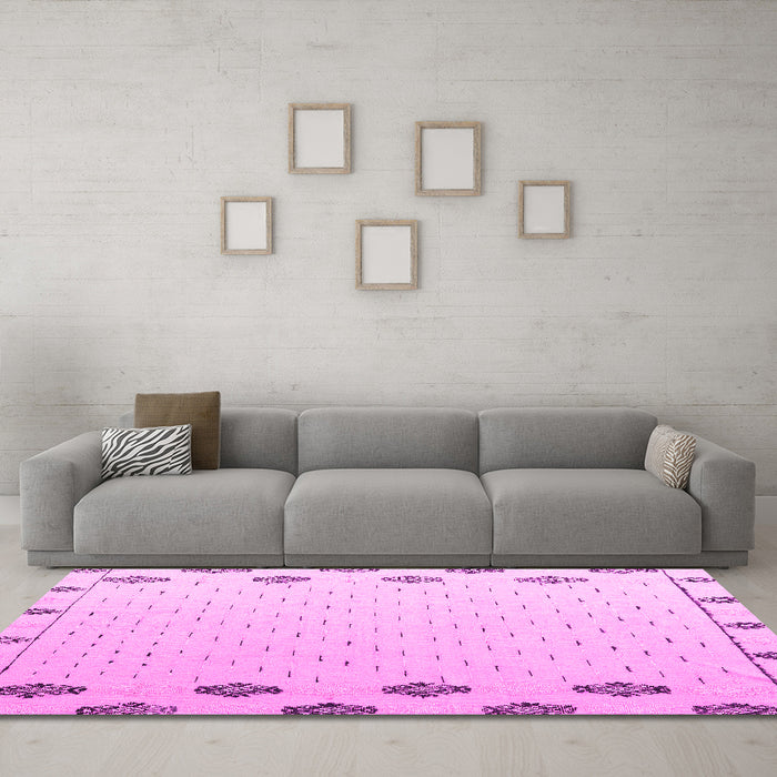 Machine Washable Solid Pink Modern Rug in a Living Room, wshabs4459pnk
