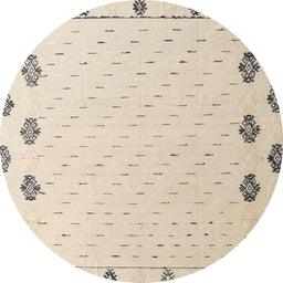 Round Abstract Light Orange Gold Solid Rug, abs4459