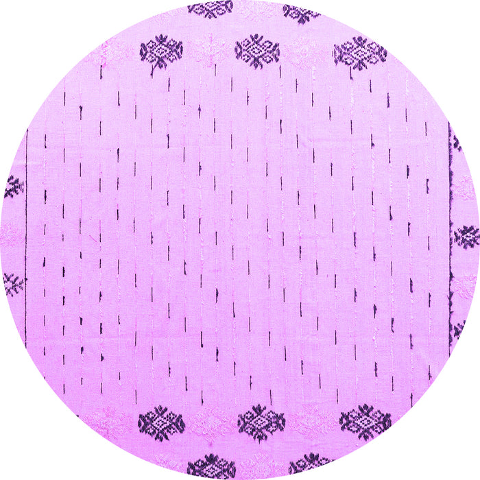 Round Machine Washable Solid Purple Modern Area Rugs, wshabs4459pur