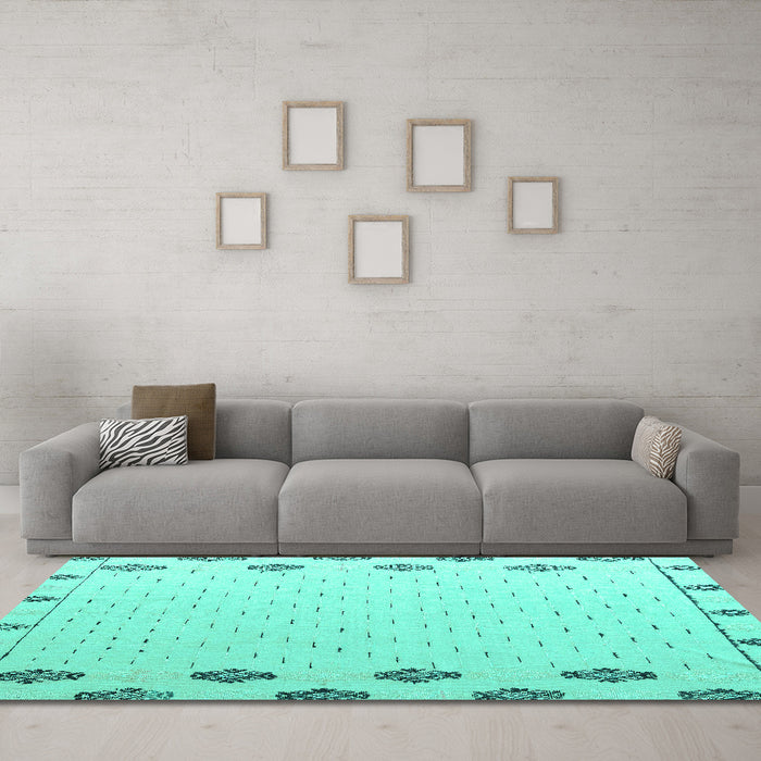 Machine Washable Solid Turquoise Modern Area Rugs in a Living Room,, wshabs4459turq