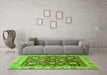 Machine Washable Oriental Green Traditional Area Rugs in a Living Room,, wshabs445grn