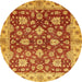 Round Machine Washable Abstract Orange Rug, wshabs445