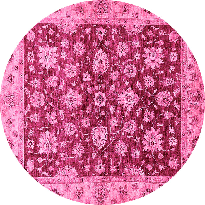 Round Machine Washable Oriental Pink Traditional Rug, wshabs445pnk