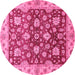 Round Machine Washable Oriental Pink Traditional Rug, wshabs445pnk