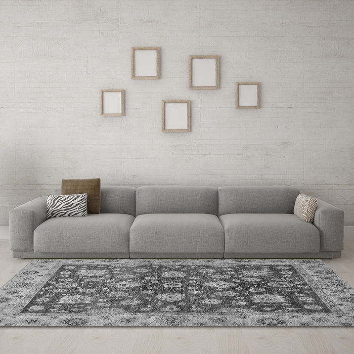 Machine Washable Oriental Gray Traditional Rug in a Living Room,, wshabs445gry