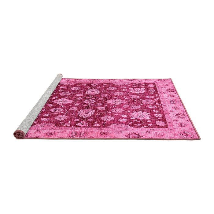 Sideview of Machine Washable Oriental Pink Traditional Rug, wshabs445pnk