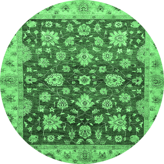 Round Machine Washable Oriental Emerald Green Traditional Area Rugs, wshabs445emgrn
