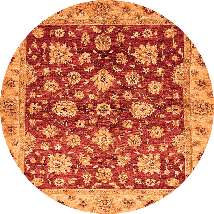 Round Machine Washable Oriental Orange Traditional Area Rugs, wshabs445org