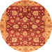 Round Machine Washable Oriental Orange Traditional Area Rugs, wshabs445org