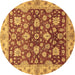 Round Machine Washable Oriental Brown Traditional Rug, wshabs445brn